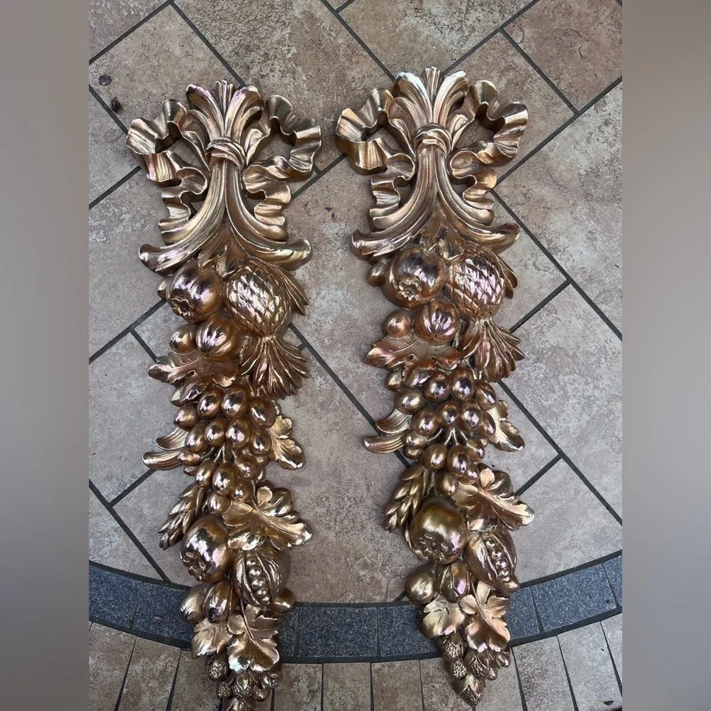 Vintage Syroco Gold Guild Fruit Swag Plaque Syracuse USA Wall Decor 21